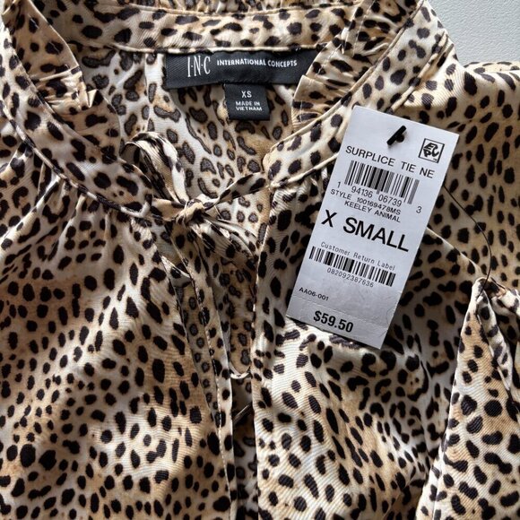 I.N.C. International Concepts Cheeta Tie-Neck Short-Sleeve Blouse NWT - Picture 7 of 7